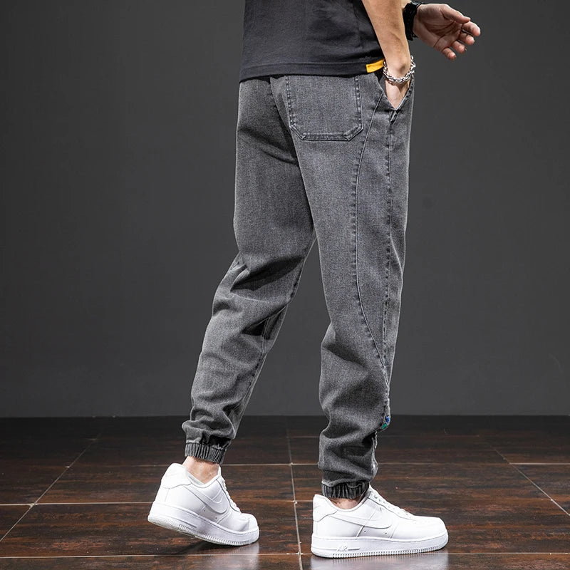 Spring Summer Black Blue Cargo Jeans Men - Streetwear Denim Jogger