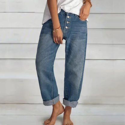 Women's Jeans Fashion Retro High Waist Wide Leg Loose Boyfriend