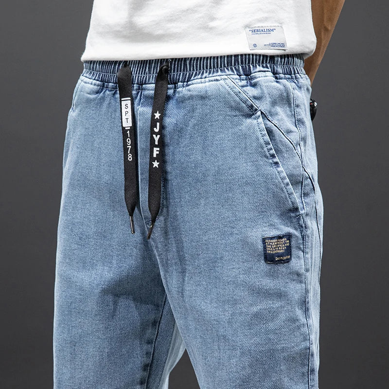 Spring Summer Black Blue Cargo Jeans Men - Streetwear Denim Jogger