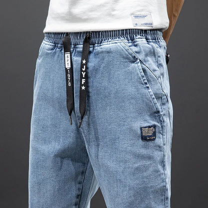 Spring Summer Black Blue Cargo Jeans Men - Streetwear Denim Jogger