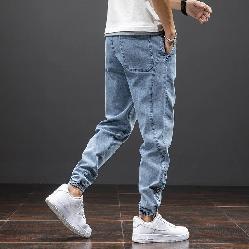 Spring Summer Black Blue Cargo Jeans Men - Streetwear Denim Jogger