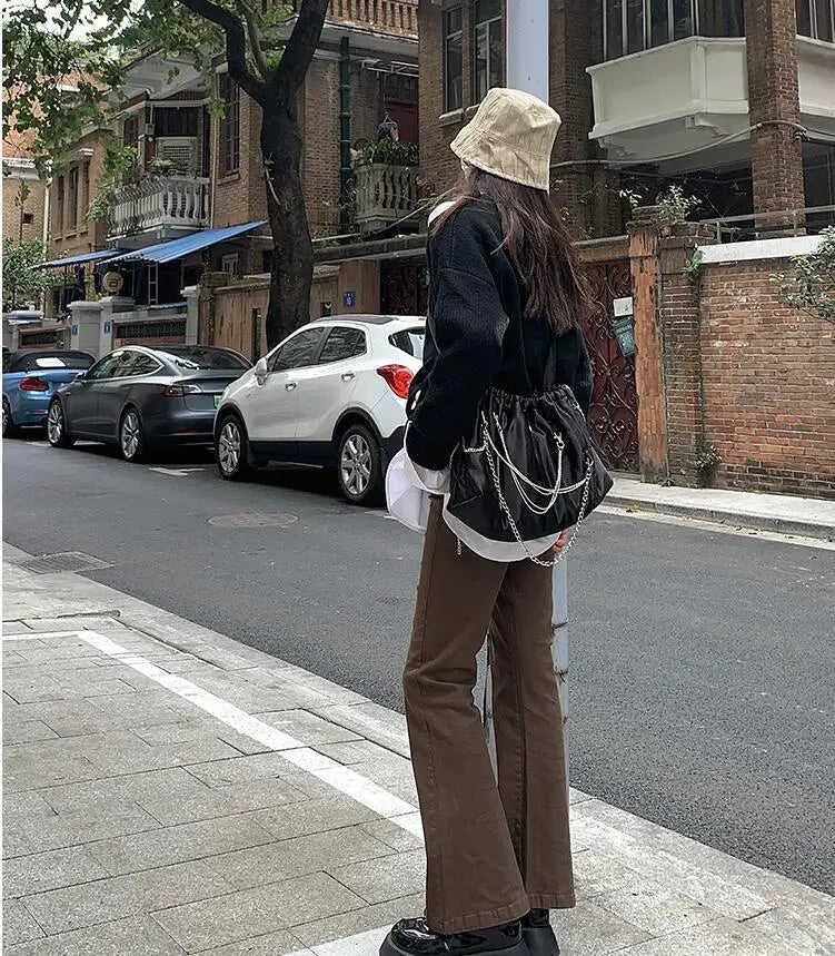 Jeans Women Denim Brown Fashion Boot Cut Spring Autumn High Waist