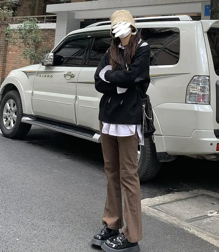 Jeans Women Denim Brown Fashion Boot Cut Spring Autumn High Waist