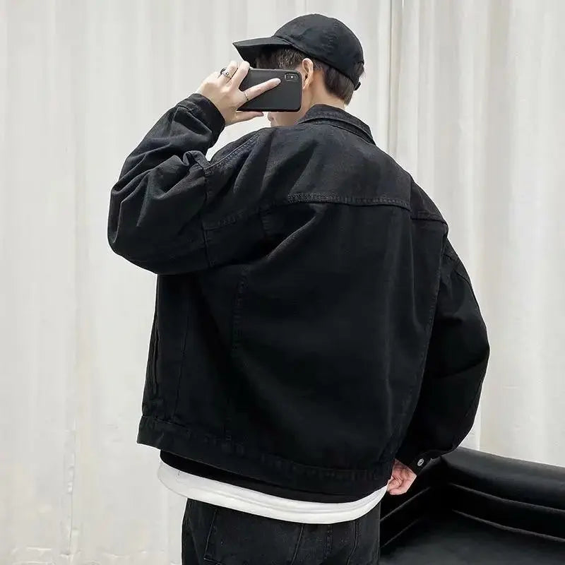 Qara Denim Qısa Pencək Kişilər üçün - Bomber Streetwear