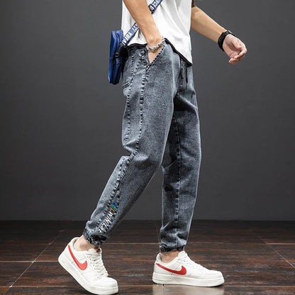 Spring Summer Black Blue Cargo Jeans Men - Streetwear Denim Jogger