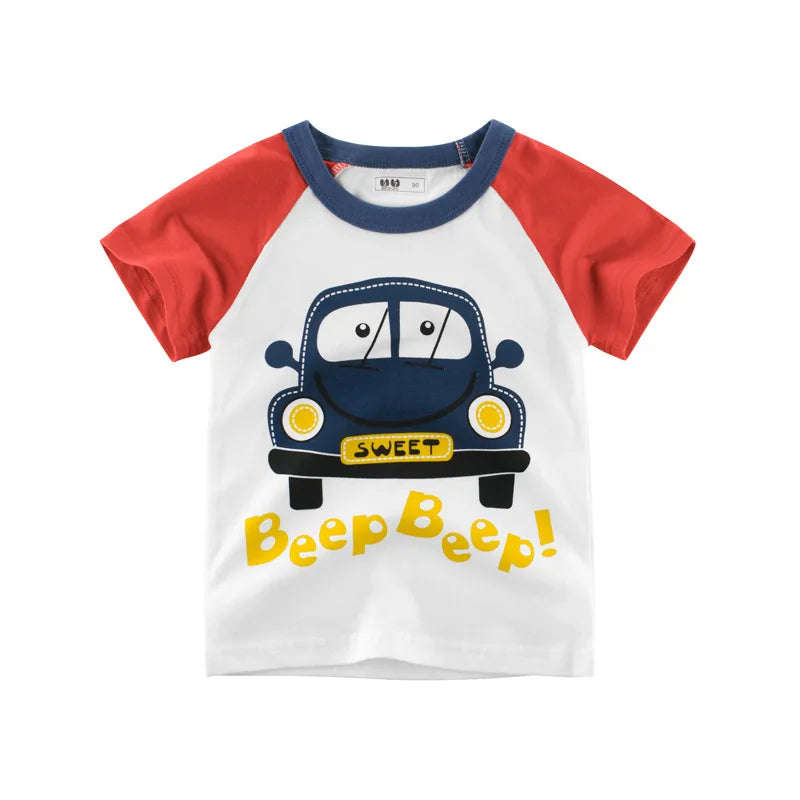Boys' Cotton Cartoon Short Sleeve T-Shirt 2-8Y