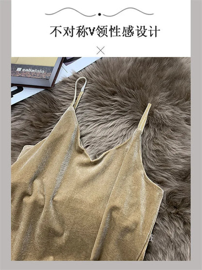 Women Velour Tank Crop Top - Korean Streetwear Camisole