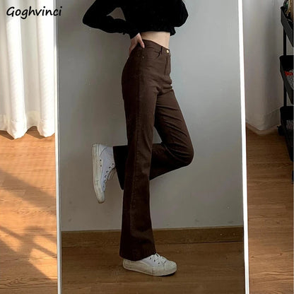 High-Waist Bootcut Jeans - Brown & Black