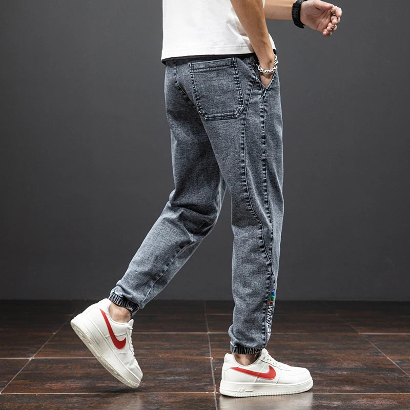 Spring Summer Black Blue Cargo Jeans Men - Streetwear Denim Jogger