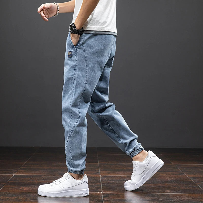 Spring Summer Black Blue Cargo Jeans Men - Streetwear Denim Jogger