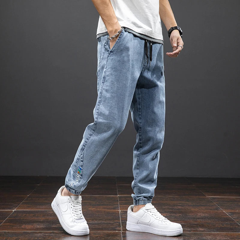 Spring Summer Black Blue Cargo Jeans Men - Streetwear Denim Jogger