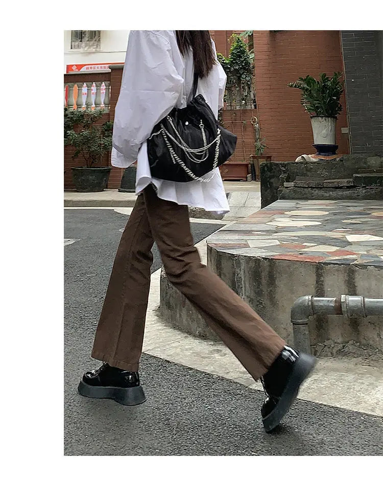 High-Waist Bootcut Jeans - Brown & Black