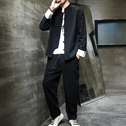 Men's Chinese Style Cotton Linen Suit Set Plus XXXXXL