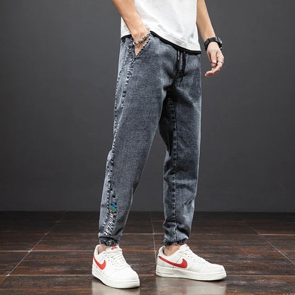 Spring Summer Black Blue Cargo Jeans Men - Streetwear Denim Jogger