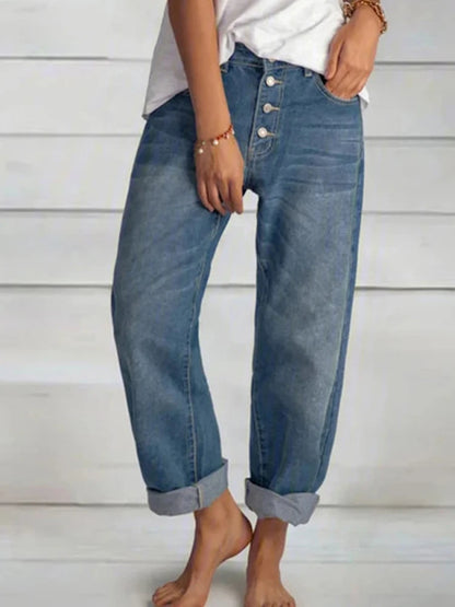 Women's Jeans Fashion Retro High Waist Wide Leg Loose Boyfriend