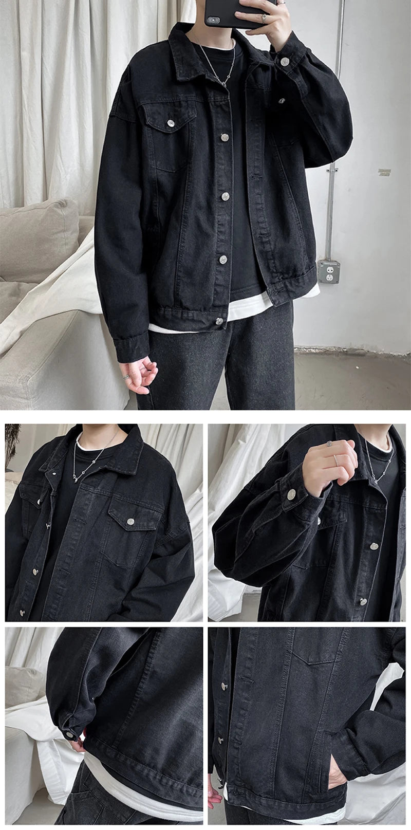Qara Denim Qısa Pencək Kişilər üçün - Bomber Streetwear