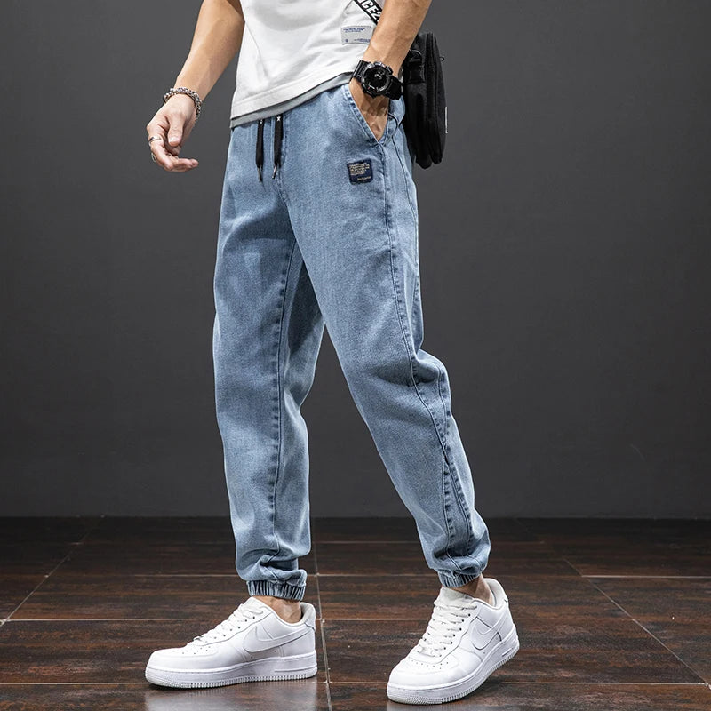 Spring Summer Black Blue Cargo Jeans Men - Streetwear Denim Jogger
