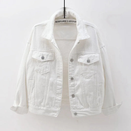 Women's Denim Jacket Spring Autumn Short Coat Pink Jean Jackets Casual Tops Purple Yellow White Loose Tops Lady Outerwear KW02
