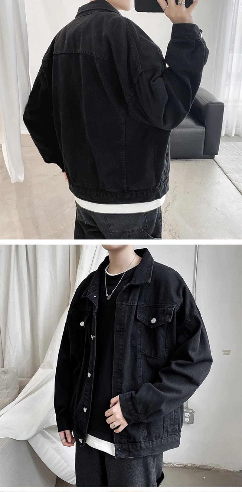 Qara Denim Qısa Pencək Kişilər üçün - Bomber Streetwear