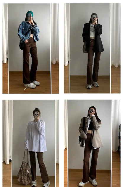 Jeans Women Denim Brown Fashion Boot Cut Spring Autumn High Waist