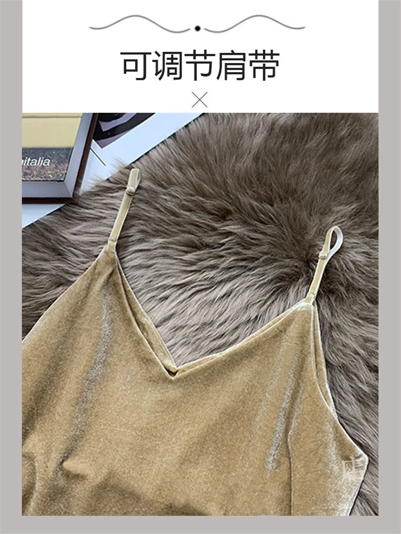 Women Velour Tank Crop Top - Korean Streetwear Camisole