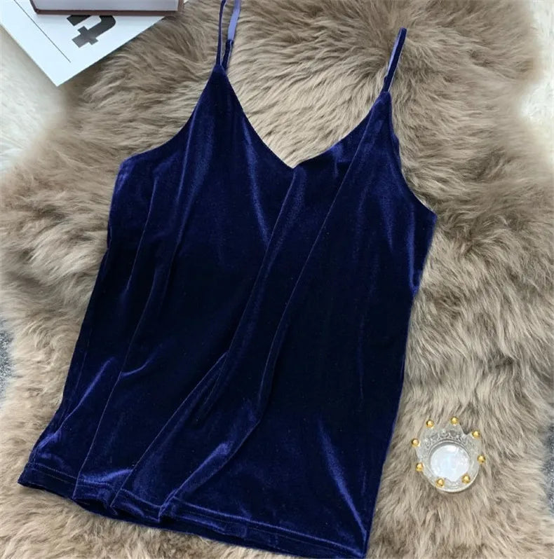 Women Velour Tank Crop Top - Korean Streetwear Camisole