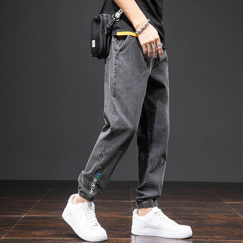 Spring Summer Black Blue Cargo Jeans Men - Streetwear Denim Jogger
