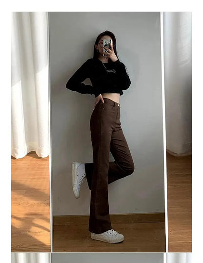 High-Waist Bootcut Jeans - Brown & Black