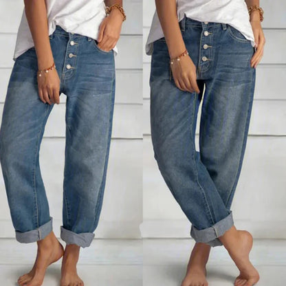 Women's Jeans Fashion Retro High Waist Wide Leg Loose Boyfriend