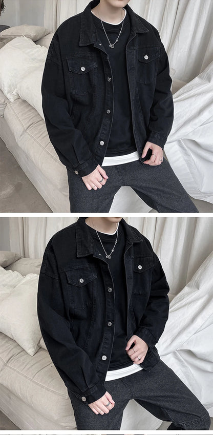 Qara Denim Qısa Pencək Kişilər üçün - Bomber Streetwear