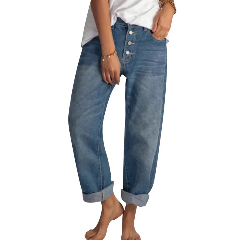 Women's Jeans Fashion Retro High Waist Wide Leg Loose Boyfriend
