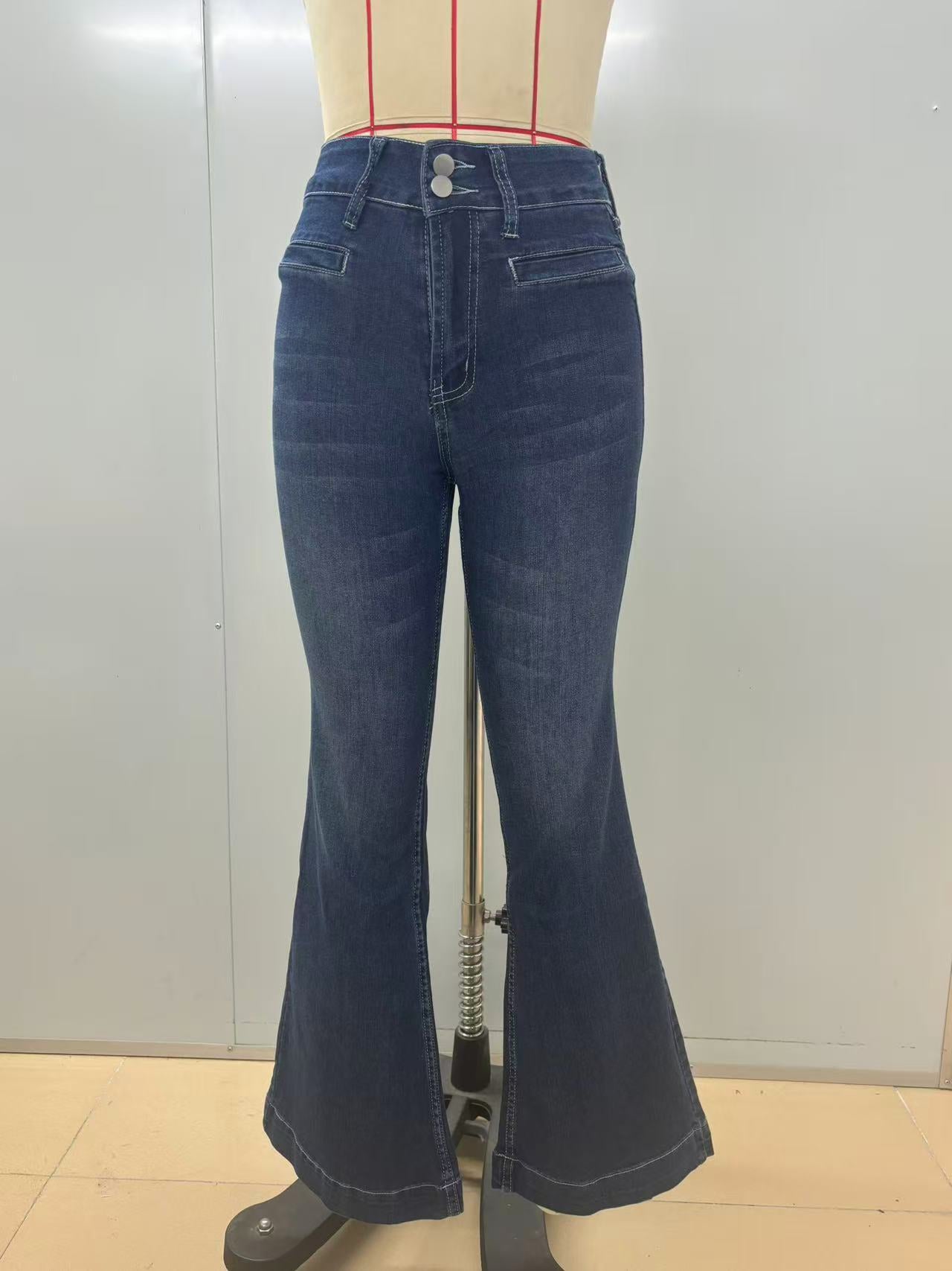 European American Fashion Embroidery Double Waisted Straight Leg Jeans