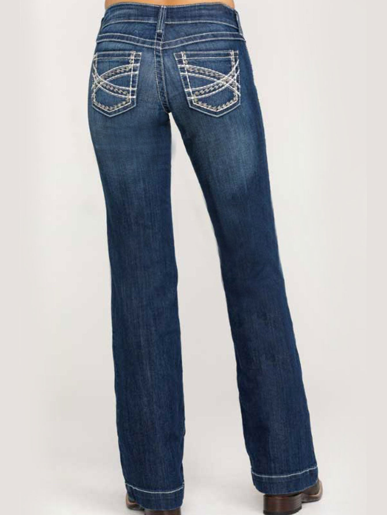 European American Fashion Embroidery Double Waisted Straight Leg Jeans
