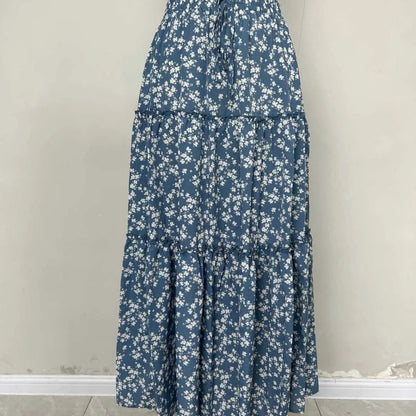 Casual Flower Print Long Skirt - High Waist Maxi Skirt