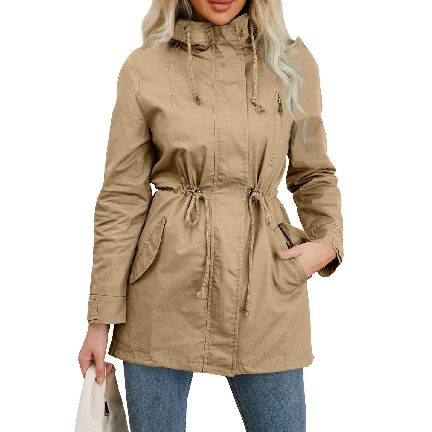Women Hooded Trench Coat Spring Autumn Outdoor