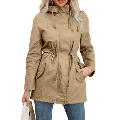 Women Hooded Trench Coat Spring Autumn Outdoor