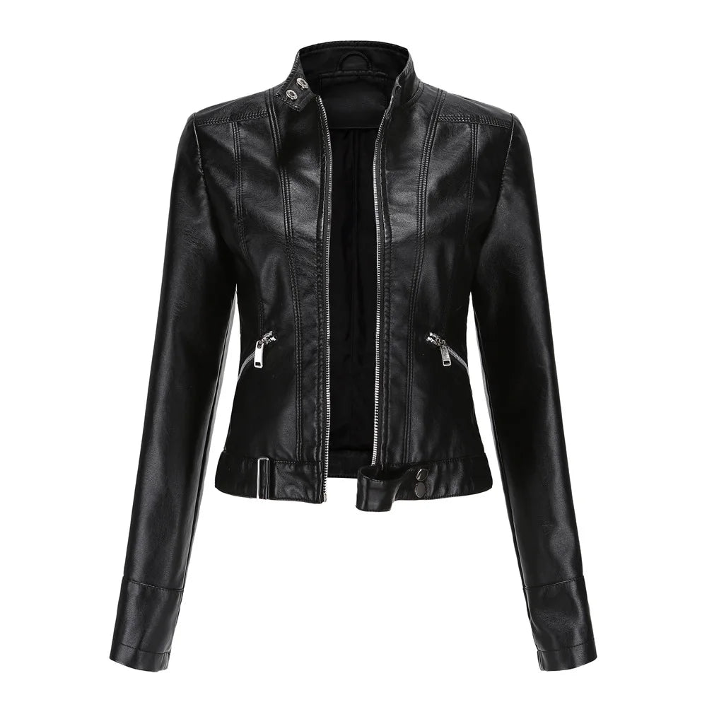 Women's Short Leather Jacket 2025 - Stand Collar Slim Coat
