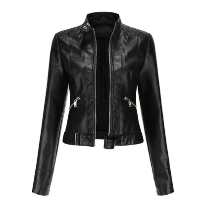 Women's Short Leather Jacket 2025 - Stand Collar Slim Coat