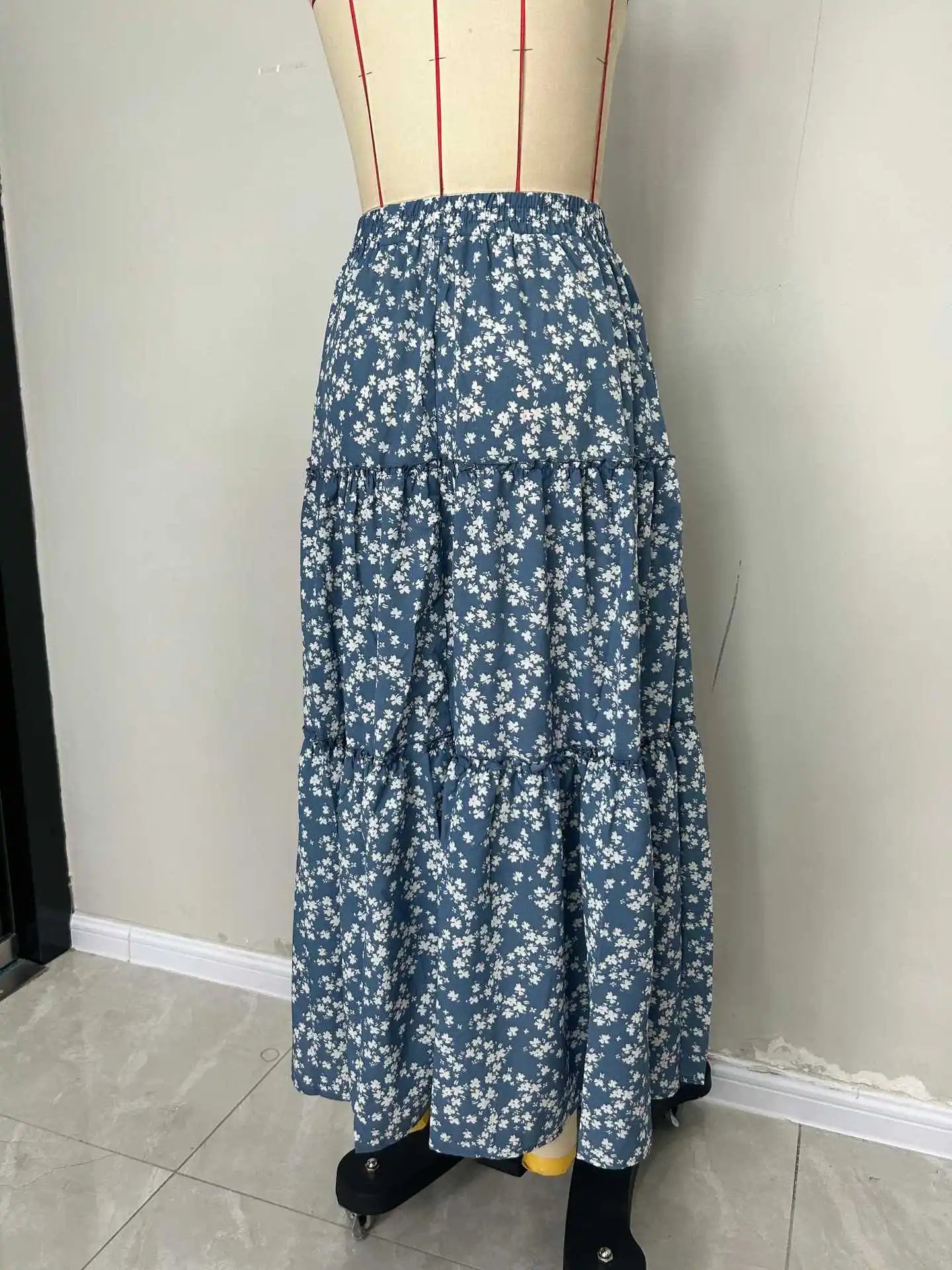Casual Flower Print Long Skirt - High Waist Maxi Skirt