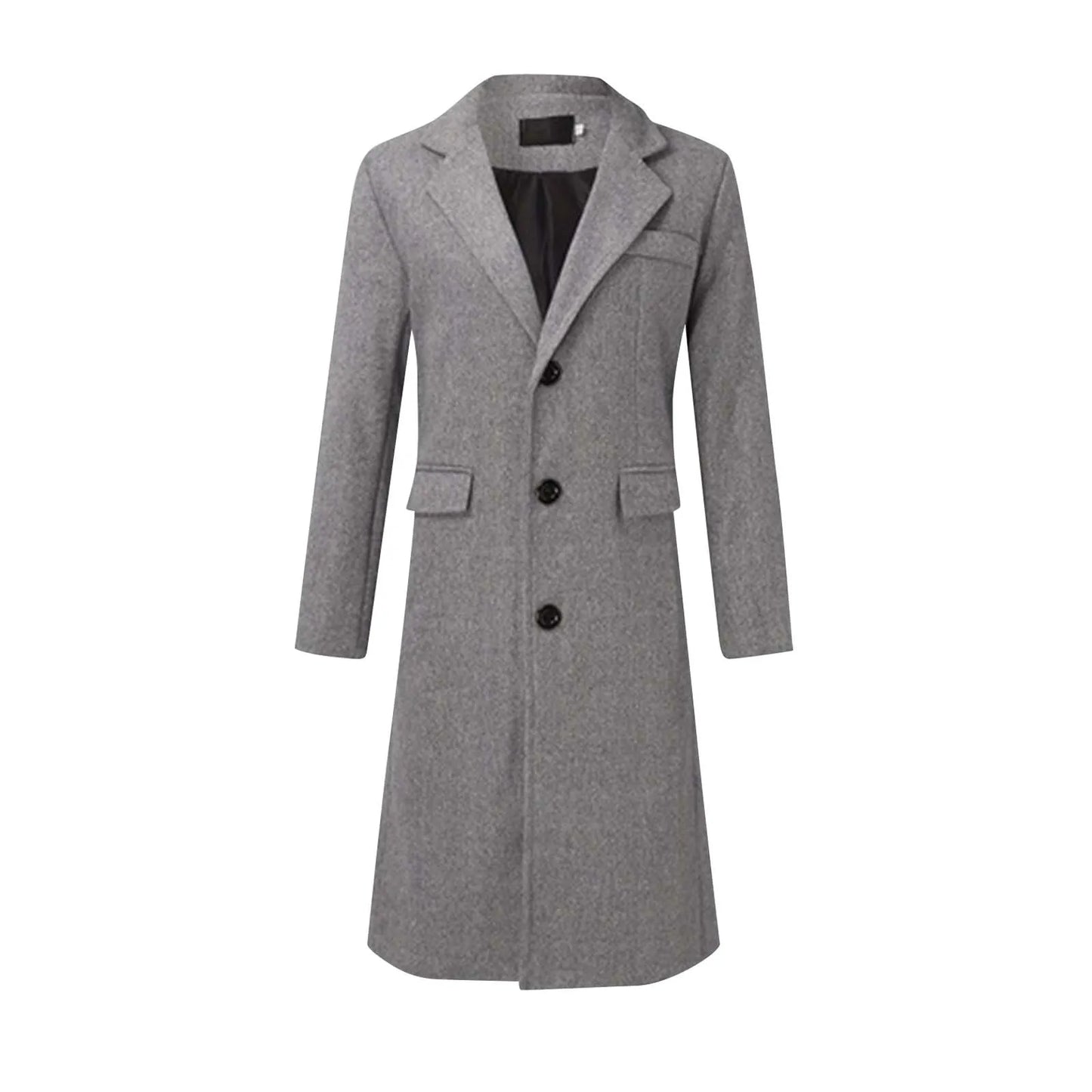 Men's Long Trench Coat - Slim-Fit Wool Jacket