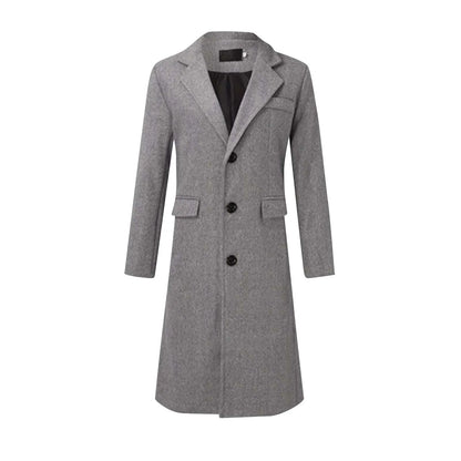 Men's Long Trench Coat - Slim-Fit Wool Jacket