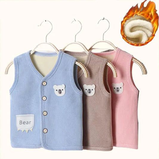 Kids Thicken Velvet Vest Jacket - Warm Sleeveless Waistcoat for Boys & Girls (Autumn/Winter)