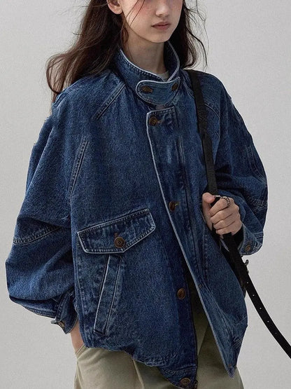 Amerika Yüksək Ucuz Denim Pencək Qadın Retro