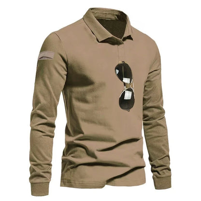 Men's Tactical Military Sport Long Sleeve Shirt Lapel Breathabl Quick Dry Tops Hiking Camping Climbing Tees Sweatershirt Elastic