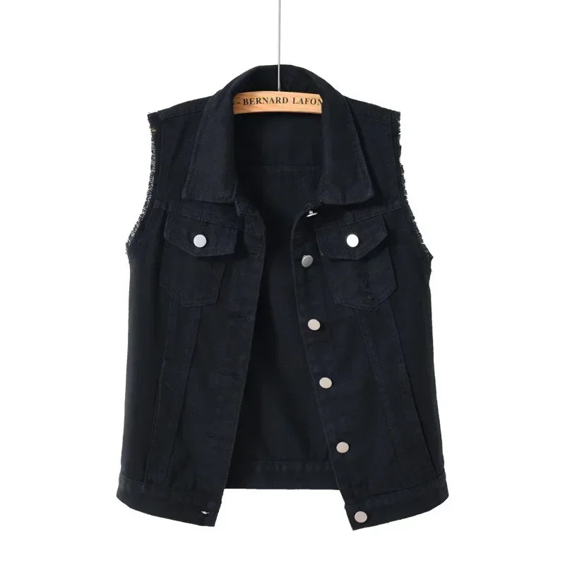 Qadınlar üçün cins jilet, payız geyimləri, moda geyimləri, gündəlik vintage zərif qolsuz pencək