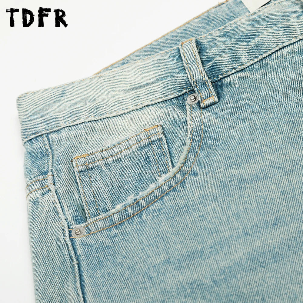 Men's Ripped Straight Jeans - Pocket Retro Casual Distressed