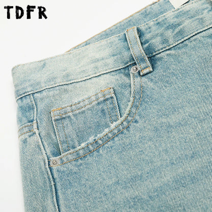 Men's Ripped Straight Jeans - Pocket Retro Casual Distressed