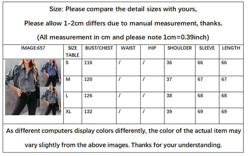 Women's Boho Denim Blouse Puff Sleeve Vintage Shirt