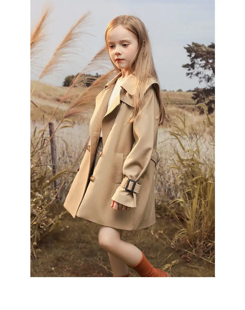 Girls Windbreaker Trench Coat - Kids Mid-Length 3-14 Years