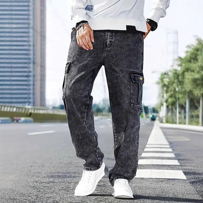 Korean Casual Comfortable Loose Jeans - Men Large Pocket